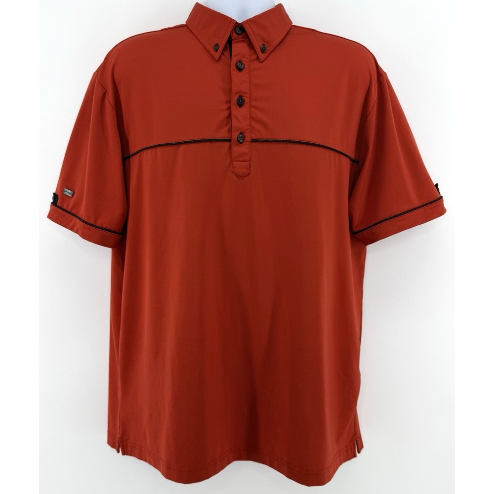 G-Mac Kartel Golf Polo Shirt Men L Orange Performance Button Casual